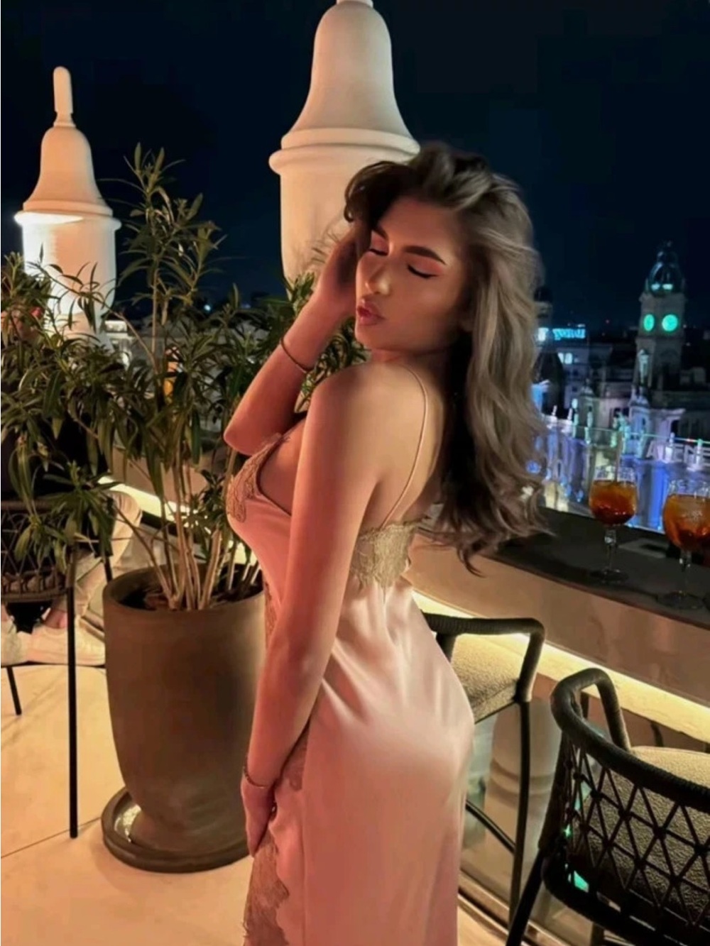 Zara Pink Satin Slip Dress with Cream Lace Trim - Picture 5 of 8